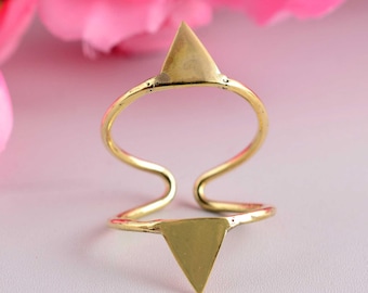 Anillo triangular de doble dedo / Anillo abierto de latón / Joyería geométrica llamativa / Anillos apilables estilo boho