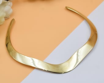 Handcrafted Brass Collar Necklace: Modern Wide Gold-Plated Choker