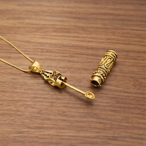 Secret Compartment Necklace Silver & Gold | Poison Box Pendant with Spoon Tool | Hidden Storage Jewelry | Gothic Vintage Necklace
