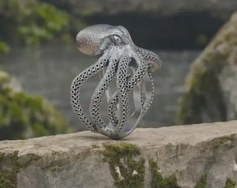 Octopus Ring for Men & Women, Silver Kraken Ring, Adjustable Tentacle Ring, Nautical Ocean Jewelry, Unique Sea Creature Ring, Gift for Him
