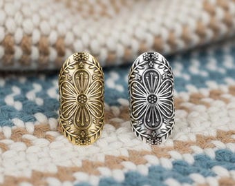 Bloemen messing ring, vintage bloem statement ring, boho verstelbare ring, antieke geëtste messing sieraden, boho damesring, uniek cadeau