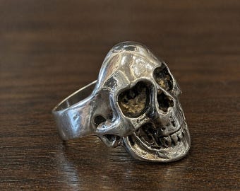Handmade Sterling Silver Skull Ring, Gothic Skull Jewelry, Biker Skull Ring for Men, Heavy Metal Statement Ring