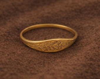 Gold Vermeil Flower Leaf Ring, Dainty Floral Band Ring, Minimal Botanical Ring, Nature Inspired Jewelry Gift for Her