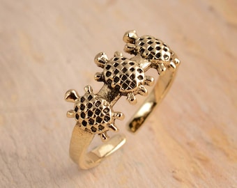 Anillo de tortuga de oro, joyería única de inspiración animal, estilo bohemio chic, anillo llamativo, regalo para amantes de la naturaleza, anillo de tortuga ajustable, amante de los animales