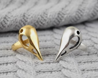 Gold Bird Skull Ring, Raven Skull Ring, Gothic Bird Skull Jewelry, Crow Skull Ring, Punk Rock Ring, Gothic Statement Ring, Unisex Skull