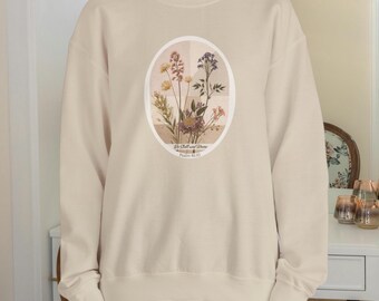 Moletom "Aquietai-vos e sabei", Salmo 46:10, Camiseta Cristã com Estampa de Flores Silvestres, Versículo Bíblico, Presente de Fé Estético, Estilo Boho Minimalista