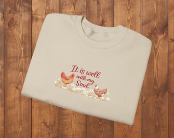 Bem com a minha alma - Blusa de gola redonda bordada, estética campestre, presente para jardineiros, pulôver de algodão ético, estilo minimalista de garota do campo.