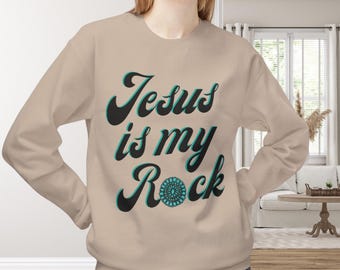 Jesus is my Rock Turquoise Western Crewneck Sweatshirt