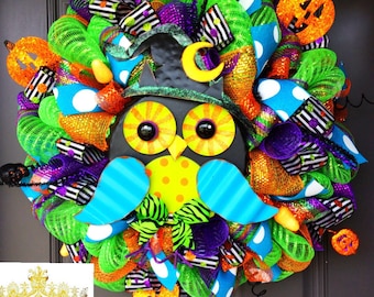 Halloween wreath, Halloween wreath, Halloween wreaths, wreath, Halloween decor, Halloween door decor, Halloween, wreath, fall wreath, owl