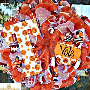 Tennessee Vols Mesh Wreath, Tennessee wreath, deco mesh wreath, vols wreath, football wreath, wreath, door wreath, Tennessee decor image 1