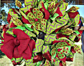 Burlap Christmas Wreath, Whimsical Christmas Wreath, Christmas wreath, deco mesh wreath, wreath, Christmas decorations, holiday wreaths