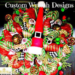 Jolly Santa Hat Wreath, Christmas Wreath, Santa Wreath, Front Door Wreath, Wreath For Door, Holiday Wreath, Santa Wreaths for front door image 1