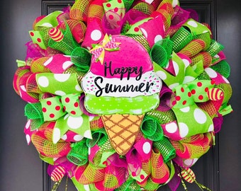 Ice Cream Triple Scoop Happy Summer Wreath, summer wreath, ice cream wreath, ice cream decor, ice cream party wreath