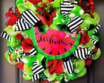 Extremely Watermelon Summer Wreath - Spring Wreath - Watermelon Double Door Wreath - Watermelon Wreath - Stripe Wreath - Picnic Wreath