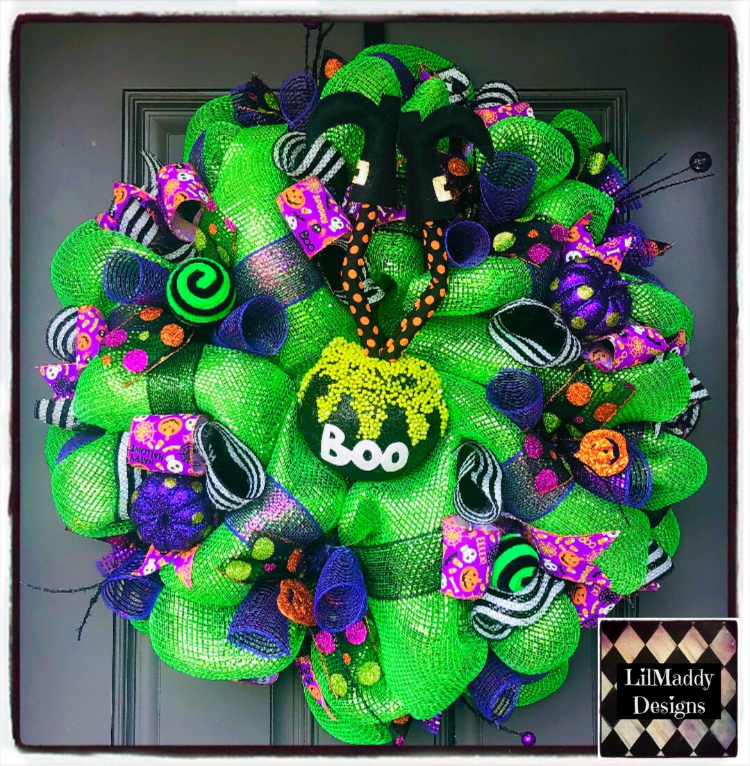 Halloween Wreath for Front Door, Boo Pot, Witch Pot With Legs, Boo ...