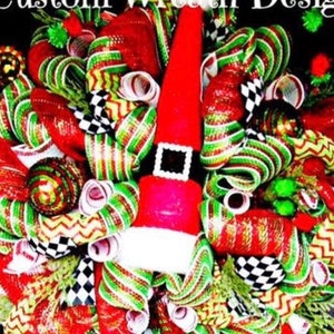 Jolly Santa Hat Wreath, Christmas Wreath, Santa Wreath, Front Door Wreath, Wreath For Door, Holiday Wreath, Santa Wreaths for front door image 5