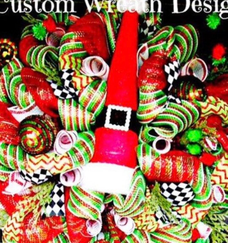 Jolly Santa Hat Wreath, Christmas Wreath, Santa Wreath, Front Door Wreath, Wreath For Door, Holiday Wreath, Santa Wreaths for front door image 5