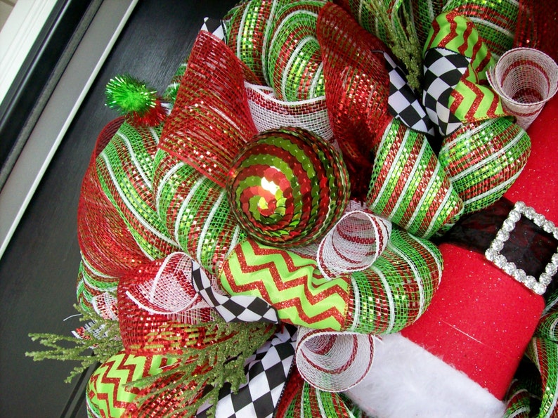 Jolly Santa Hat Wreath, Christmas Wreath, Santa Wreath, Front Door Wreath, Wreath For Door, Holiday Wreath, Santa Wreaths for front door image 3