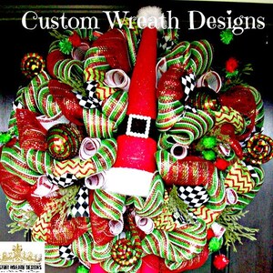 Jolly Santa Hat Wreath, Christmas Wreath, Santa Wreath, Front Door Wreath, Wreath For Door, Holiday Wreath, Santa Wreaths for front door image 4