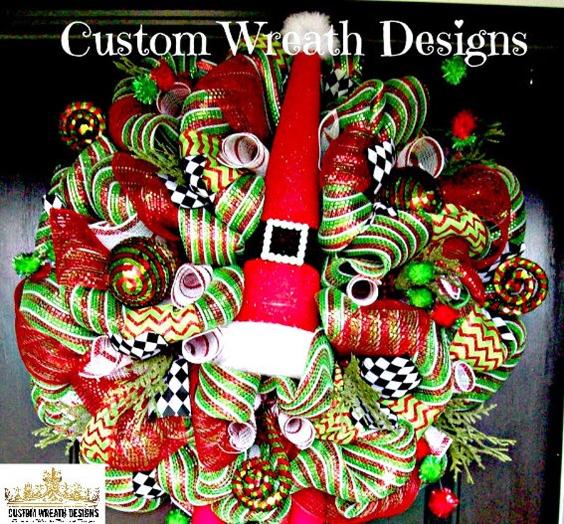 Jolly Santa Hat Wreath, Christmas Wreath, Santa Wreath, Front Door Wreath, Wreath For Door, Holiday Wreath, Santa Wreaths for front door image 4
