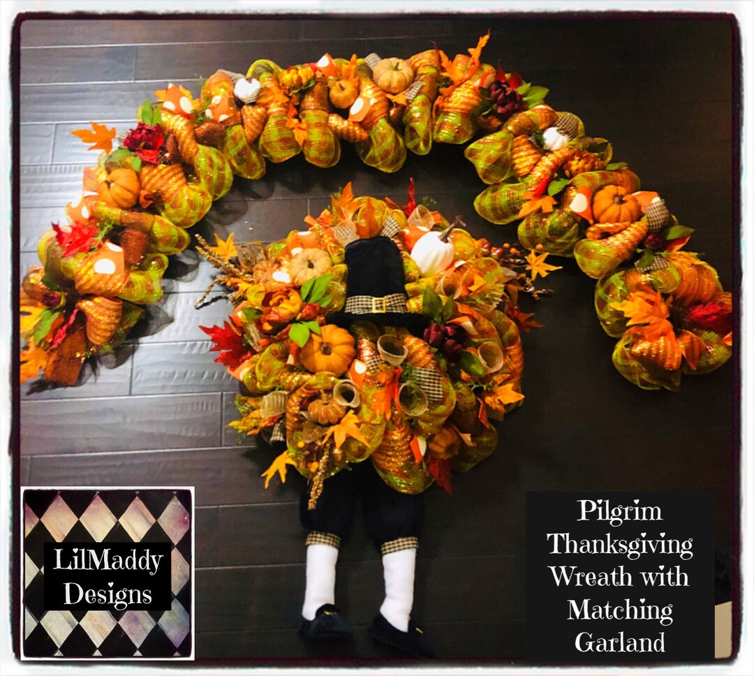 Matching Fall Garland and Wreath Set, Thanksgiving Wreath, Fall Wreath