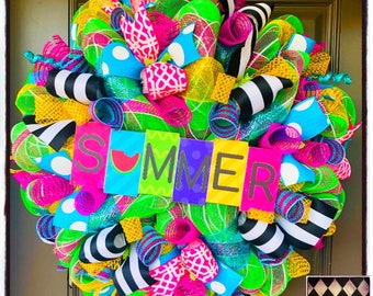 Bold Stripe ColorBlock Summer Wreath, Summer Decor, Summer Swag, Summer Wreath