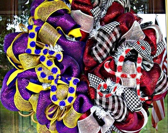 LSU and Alabama House Divided Wreath, LSU wreath, Alabama wreath, deco mesh wreath, wreath, football wreath, house divided, door wreath