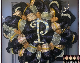 Monogram Mesh Wreath, wreath, summer wreath, deco mesh wreath, custom wreath designs, front door wreaths, monogram wreath, leopard decor