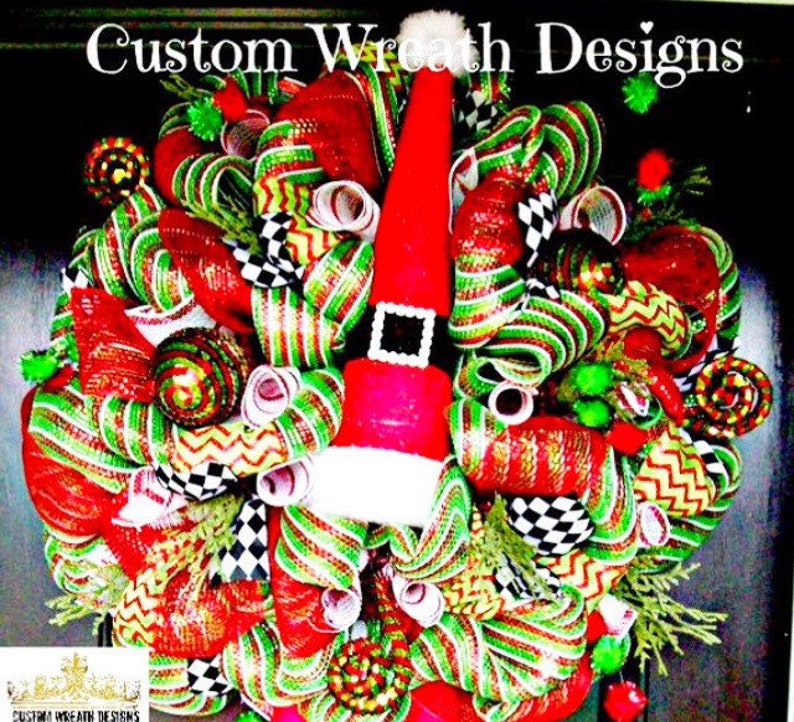 Jolly Santa Hat Wreath, Christmas Wreath, Santa Wreath, Front Door Wreath, Wreath For Door, Holiday Wreath, Santa Wreaths for front door image 1