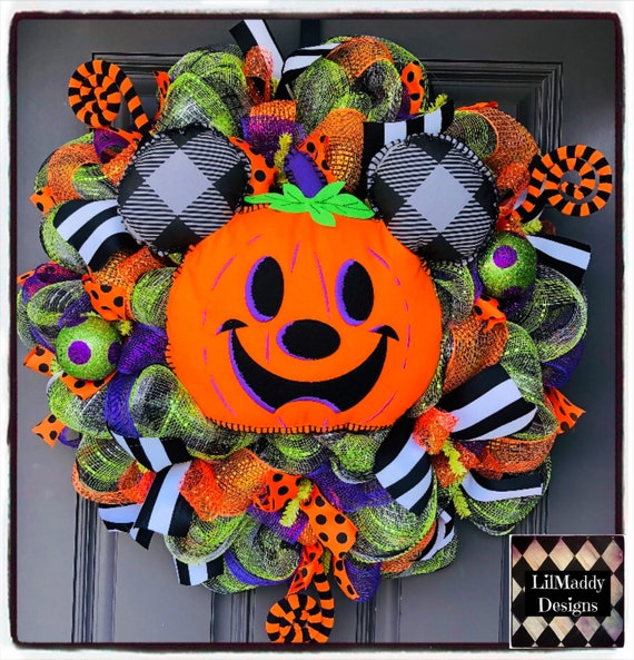 Disney Halloween Wreath 2022 Halloween Disney Mickey Pumpkin Wreath Halloween Wreath Etsy
