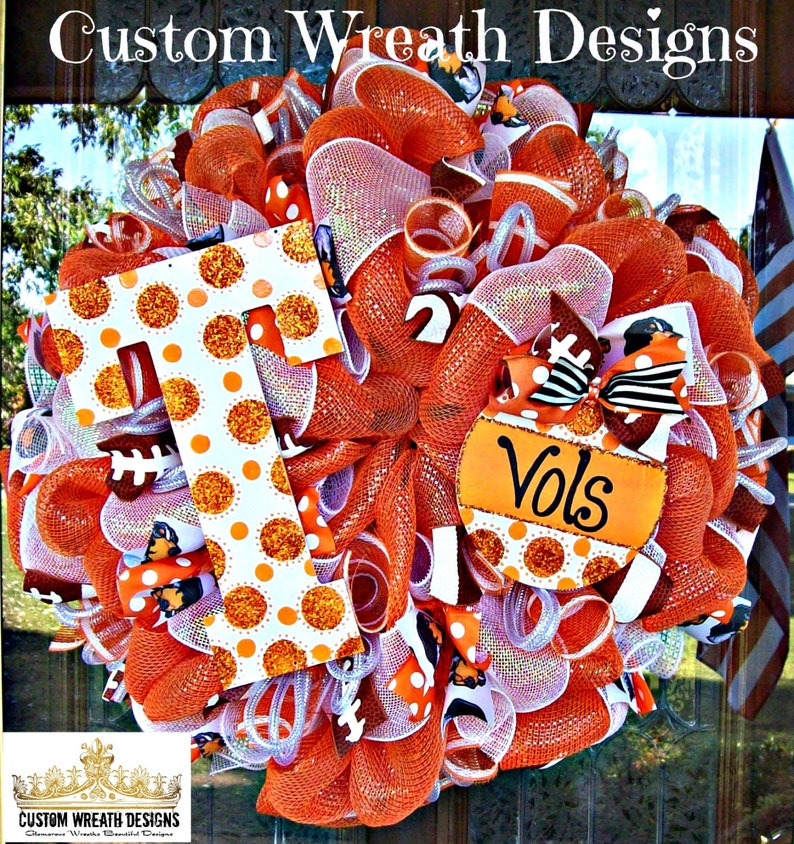 Tennessee Vols Mesh Wreath, Tennessee wreath, deco mesh wreath, vols wreath, football wreath, wreath, door wreath, Tennessee decor image 1