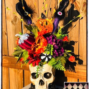 Skull Head Floral Arrangement Halloween Arrangement - Etsy