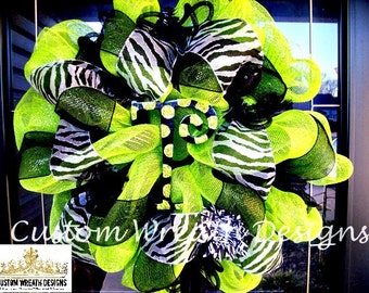Summer Wreath, Summer Decor, Bright Zebra Wreath, Zebra Print decor, wreath, colorful wreath, bright wreath, summer decor, wreaths