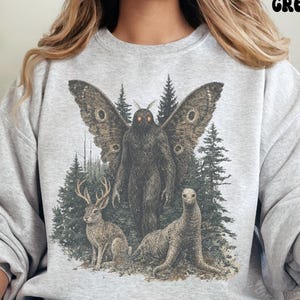 Cryptid Sweatshirt, Mothman Crewneck, Vintage Folklore Pullover, Gift for Cryptid Lover, Hiking Shirt, Cottagecore Clothing