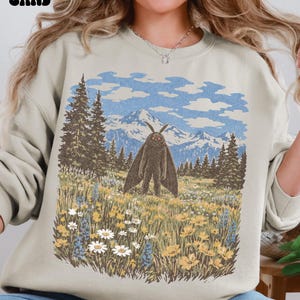 Mothman Sweatshirt, Vintage Cryptid Crewneck, Spooky Nature Pullover, Gift for Cryptid Lover, Hiking Shirt, Cottagecore Clothing