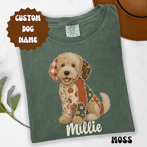 Maglietta con cucciolo patchwork / Illustrazione di un cane carino, design a patchwork floreale