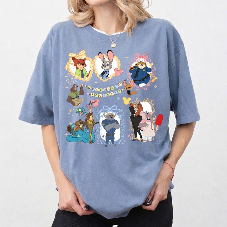 Coquette Bow Watercolor Zootopia Shirt, Judy Hopps Shirt, Nick Wilde Shirt, Retro Zootropolis Disney Tee, WDW Family 2026 Trip Tee image 2