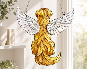 Golden Retriever Memorial Suncatcher, Angel Wings Window Hanging