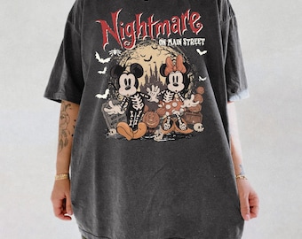 Vintage Mickey & Minnie Skeleton Nightmare On Main Street Comfort Colors Shirts, Mickey Skeleton Shirts, Disney Trip Halloween 2026 Shirts