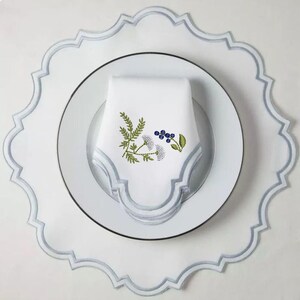 Wildflower Machine Embroidery Design: Frame, Wreath, Border embroidered on napkin