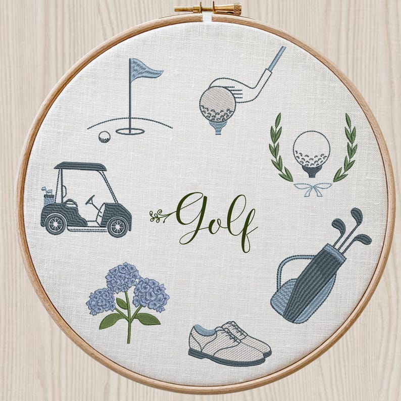 Golf Icons Machine Embroidery Design Bundle (digital ZIP File, 7 Sizes ...