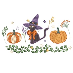 Magic Pumpkin Cat Machine Embroidery Design, Digital ZIP File Pattern Download - 7 sizes