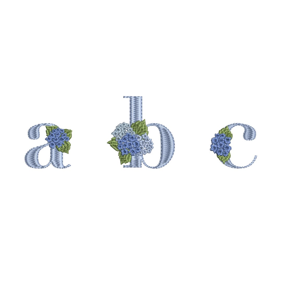 Diseño de bordado a máquina con monograma de hortensia en letra pequeña ...
