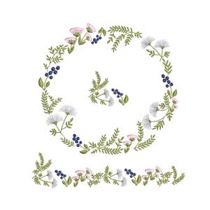 Wildflower Machine Embroidery Design: Frame, Wreath, Border