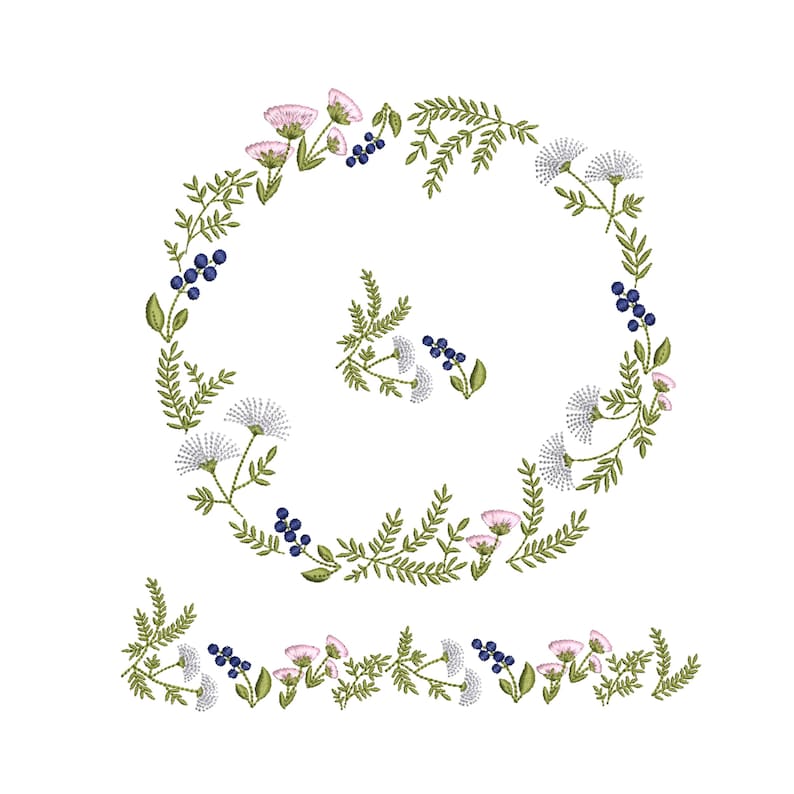 Wildflower Machine Embroidery Design: Frame, Wreath, Border