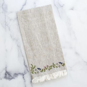 Wildflower Machine Embroidery Design: Frame, Wreath, Border embroidered on kitchen towel
