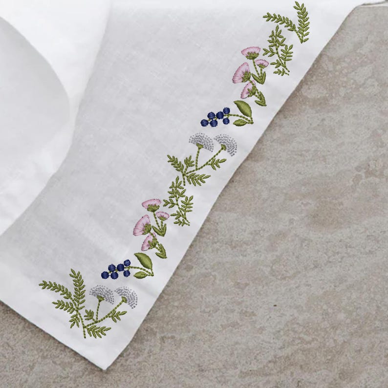 Wildflower Machine Embroidery Design: Frame, Wreath, Border embroidered on textile