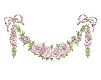 Romantic Rose Garland Border Machine Embroidery Design (Digital ZIP File Pattern - 8 sizes)