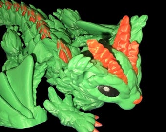 Juguete articulado de color personalizado con forma de dragón bebé volador, color verde primario.
