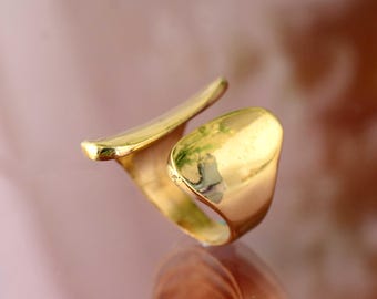 Modern Adjustable Gold Ring, Minimalist Open Band Ring, Contemporary Statement Jewelry for Women, Sculptural Handmade Gold Ring